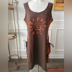 Brown & Orange Sunburst Sleeveless Tunic Dress